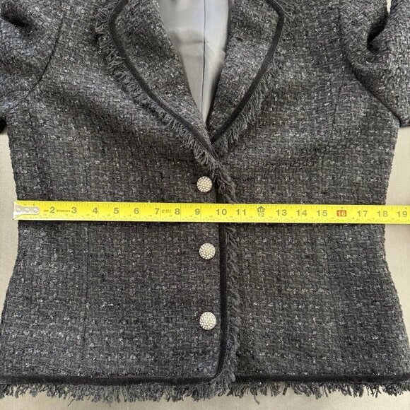 Jones New York Signature Petite Black Dixie Tweed Blazer Metallic Preppy Jacket - Picture 14 of 14